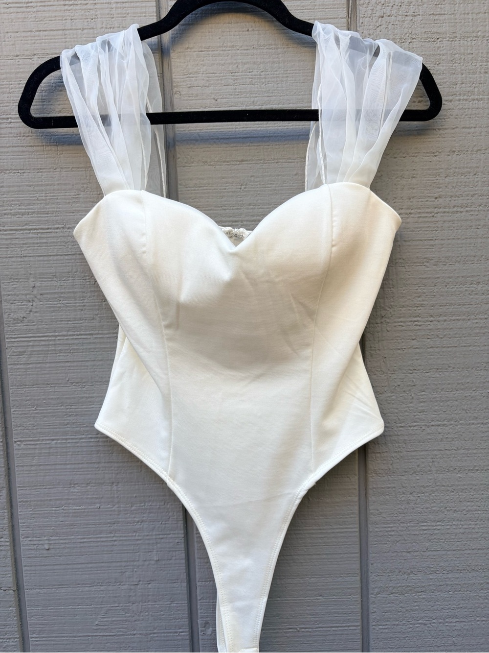 NWT Fashion Nova White Corset Bodysuit Sheer Tulle Straps - Picture 8 of 9